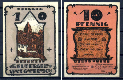 Гадебуш (Германия, Мекленбург-Шверин) 10 пфеннигов 1921 бумага aUNC 7556-15-1-2