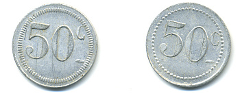 ФРАНЦИЯ 50 САНТИМОВ НАЧАЛО XX ВЕКА d 24 мм, вес около 1,0 гр., платежный жетон алюминий 89-944