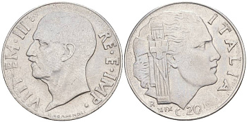 ИТАЛИЯ 20 ЧЕНТЕЗИМО 1941 R, ГОД XIX, ВИКТОР ЭММАНУИЛ III (1900-1946) KM 75b, VEM3. 1028 нержавеющая сталь 3853-936