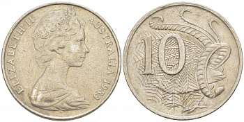 Австралия 10 центов 1983 Елизавета II (1952-), птица лирахвост KM 65 медно-никель 3457-652