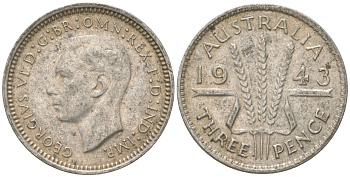 Австралия 3 пенса 1943 Георг V (1936-1952) KM 37 серебро 4621-1157