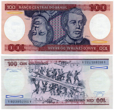 БРАЗИЛИЯ 100 КРУЗЕЙРО 1984 ПОДПИСЬ 21, ГЕОРЦОГ КАКСИАС Pick 198b бумага UNC (ПРЕСС) 8611-39-3-2