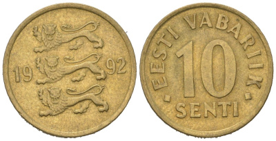 Эстония 10 сентов 1992 KM 22 латунь UNC 4618-326