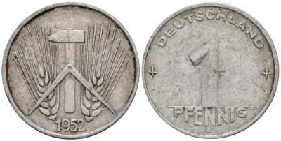 ГДР 1 пфенниг 1952 A KM 5 алюминий 192-1014