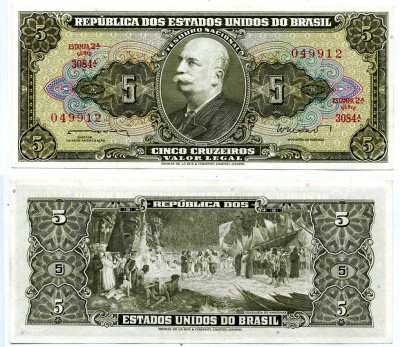 БРАЗИЛИЯ 5 КРУЗЕЙРО 1962 ПОДПИСЬ 11, СЕРИЯ 3084 Pick 176а бумага UNC (ПРЕСС) 6318-8-2-1