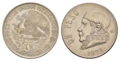 Мексика 1 песо 1971 Mo, Хосе Мария Морелос KM 460 медно-никель 4637-556
