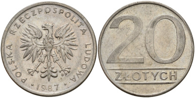 Польша 20 злотых 1987 MW Y 153.1 медно-никель 4187-714