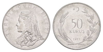 Турция 50 курушей 1977 Анатолийская невеста KM 899 нержавеющая сталь 4648-732