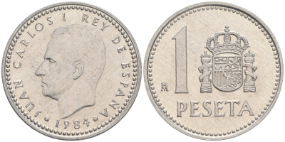 Испания 1 песета 1984 Хуан Карлос I (1975-2014) KM 821 алюминий 192-827