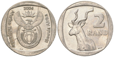 ЮАР 2 ранда 2004 KM 336 медь плакированная медно-никелем aUNC 4364-2223