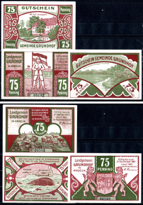 Грундхоф (Пруссия, Шлезвиг-Гольштейн) набор из 3 нотгельдов 1920-1921 7556-14-3-2