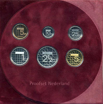 Нидерланды набор из 6 монет 2000 официальный набор в буклете с сертификатом, королева Беатрикс биметалл PROOF 2-5-1-39