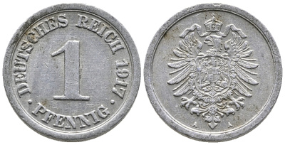 Германия 1 пфенниг 1917 A KM 24, J. 300, Weege 2 алюминий 39-1237