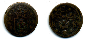 Швеция 1/4 эре 17 ВЕК медь 57-925