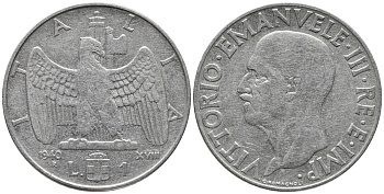 ИТАЛИЯ 1 ЛИРА 1940 R, РИФЛЕНЫЙ ГУРТ, МАГНИТНАЯ, ГОД XVIII KM 77b сталь 34-1241