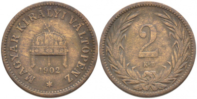 Венгрия 2 филлера 1902 KB, Франц Иосиф I (1848-1916) KM 481 бронза 105-1248