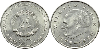 ГДР 20 марок 1972 А, Вильгельм Пик (1876-1960) KM 42 медно-никель 4394-333