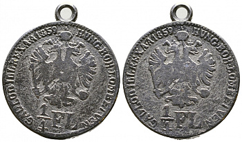 АВСТРО-ВЕНГРИЯ ЖЕТОН С КОЛЬЦОМ ДЛЯ НОСКИ ND 1/4 ФЛОРИНА 1859 белый металл 4390-447