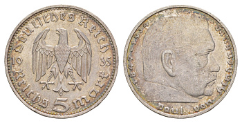 Германия 5 рейхсмарок 1935 D, Пауль фон Гинденбург (1847-1934) KM 86, J. 360 серебро 1528-115