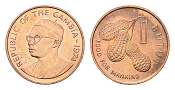 Гамбия 1 бутут 1974 ФАО - Еда для человечества KM 14 бронза UNC 4668-556