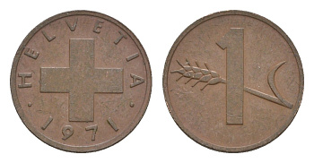Швейцария 1 раппен 1971 KM 46 бронза 3458-646