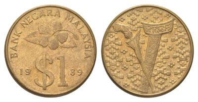 Малайзия 1 ринггит 1989 KM 54 алюминиевая бронза UNC 4622-536