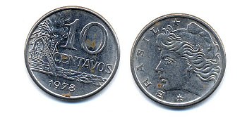 БРАЗИЛИЯ 10 СЕНТАВО 1978 KM 578.1a сталь 51-4533