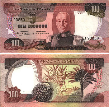 АНГОЛА 100 ЭСКУДО 1972 24 НОЯБРЯ 1972, МАРШАЛ КАРМОНА Pick 101 бумага aUNC 7116-46-3-1