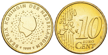 Нидерланды 10 евроцентов 1999 Беатрикс (1980-2013), перый год КМ 237 нордик  UNC  M40-19