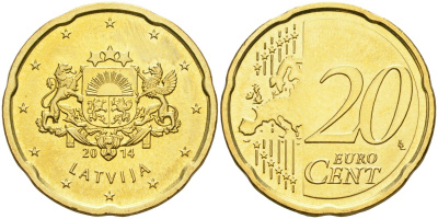 Латвия 20 евроцентов 2014 KM 154 нордик UNC 4364-1517