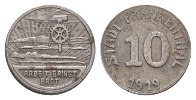 Франкенталь 10 пфеннигов 1919 Funck 135.13, Men05 7461.1, Men18 9382.1 железо 4659-337