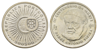 Португалия 500 эскудо 1997 300 лет со дня смерти Антониу Виейра KM 701 серебро BU 32-822