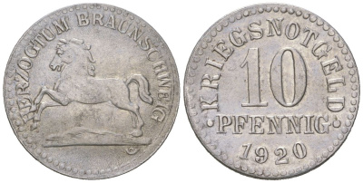Брауншвейг 10 пфеннигов 1920 Funck 56.5, Men05 3454.11, Men18 4388.11 железо 80-914