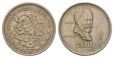 Мексика 500 песо 1987 Мо, Франсиско Игнасио Мадеро KM 529 медно-никель 4692-916