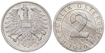 Австрия 2 гроша 1976 KM 2876 алюминий UNC 3955-664