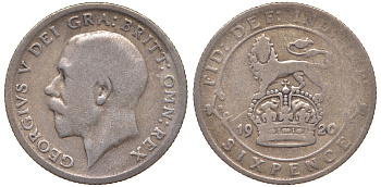 Великобритания 6 пенсов 1920 Георг V (1910-1936), пограничный год KM 815 или 815a.1, Spink 4014 или 4024 серебро серебро 4539-135 4124-717