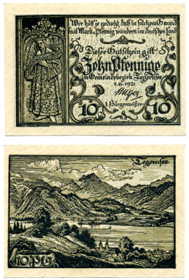 Тегернзе 10 пфеннигов 1921 1 июня 1921, нотгельд, земля Бавария Grabowski 1313.1 бумага 2195-13-2-2