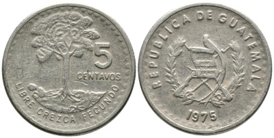 Гватемала 5 сентаво 1975 хлопковое дерево KM 270 медно-никель 4549-734