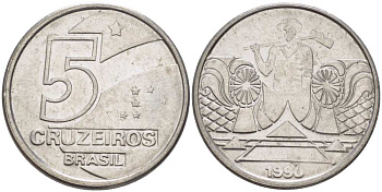 Бразилия 5 крузейро 1990 фермер KM 618.1 нержавеющая сталь 3457-724