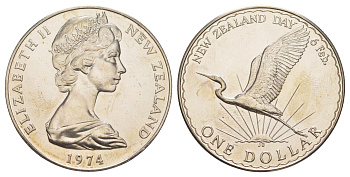 Новая Зеландия 1 доллар 1974 День Вайтанги (День Новой Зеландии) KM 45 медно-никель BU 91-334