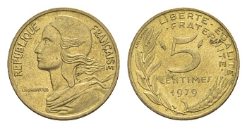 Франция 5 сантимов 1979 тип Morlon KM 933, Le Franc 125.15 алюминиевая бронза UNC 4630-334