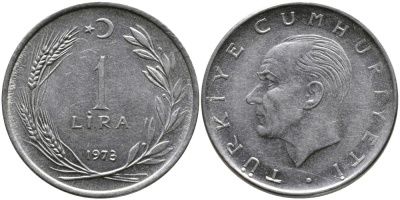 Турция 1 лира 1973 Мустафа Кемаль Ататюрк KM 889а.2 нержавеющая сталь 4364-1912