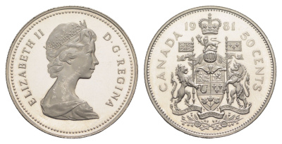 Канада 50 центов 1981 Елизавета II (1952-2022), герб KM 75.3 никель PROOF 633-821