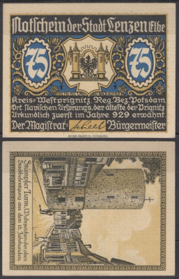 Ленцен на Эльбе 75 пфеннигов 1922 Grabowski 792.1-5/6 бумага UNC (пресс) 8601-7-1-1