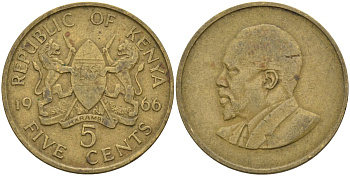 Кения 5 центов 1966 Джомо Кениата KM 1 никель латунь 4126-946