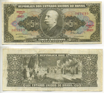 БРАЗИЛИЯ 5 КРУЗЕЙРО 1962 ПОДПИСЬ 11, БАРАО ДО РИО БРАНКО Pick 176a бумага 7548-44-1