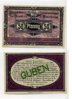Германия 50 пфеннигов 1917 инспекция лагерей военнопленных в Губене, III-ий Армейский корпус C-3057 бумага UNC (пресс) 504-74-2-2