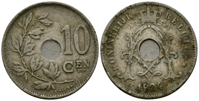 Бельгия 10 сантимов 1924 Belgie KM 86 медно-никель 4172-1245