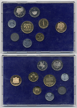 Австрия набор из 8 монет + жетон мондвора 1980 официальный набор, 2, 5, 10, 50 грошей, 1, 5, 10, 20 шиллингов, девять австрийских провинций, в пластике KM PS 40 PROOF 1-6-2-29