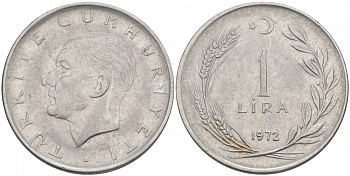 Турция 1 лира 1972 Мустафа Кемаль Ататюрк KM 889а.2 нержавеющая сталь 68-737